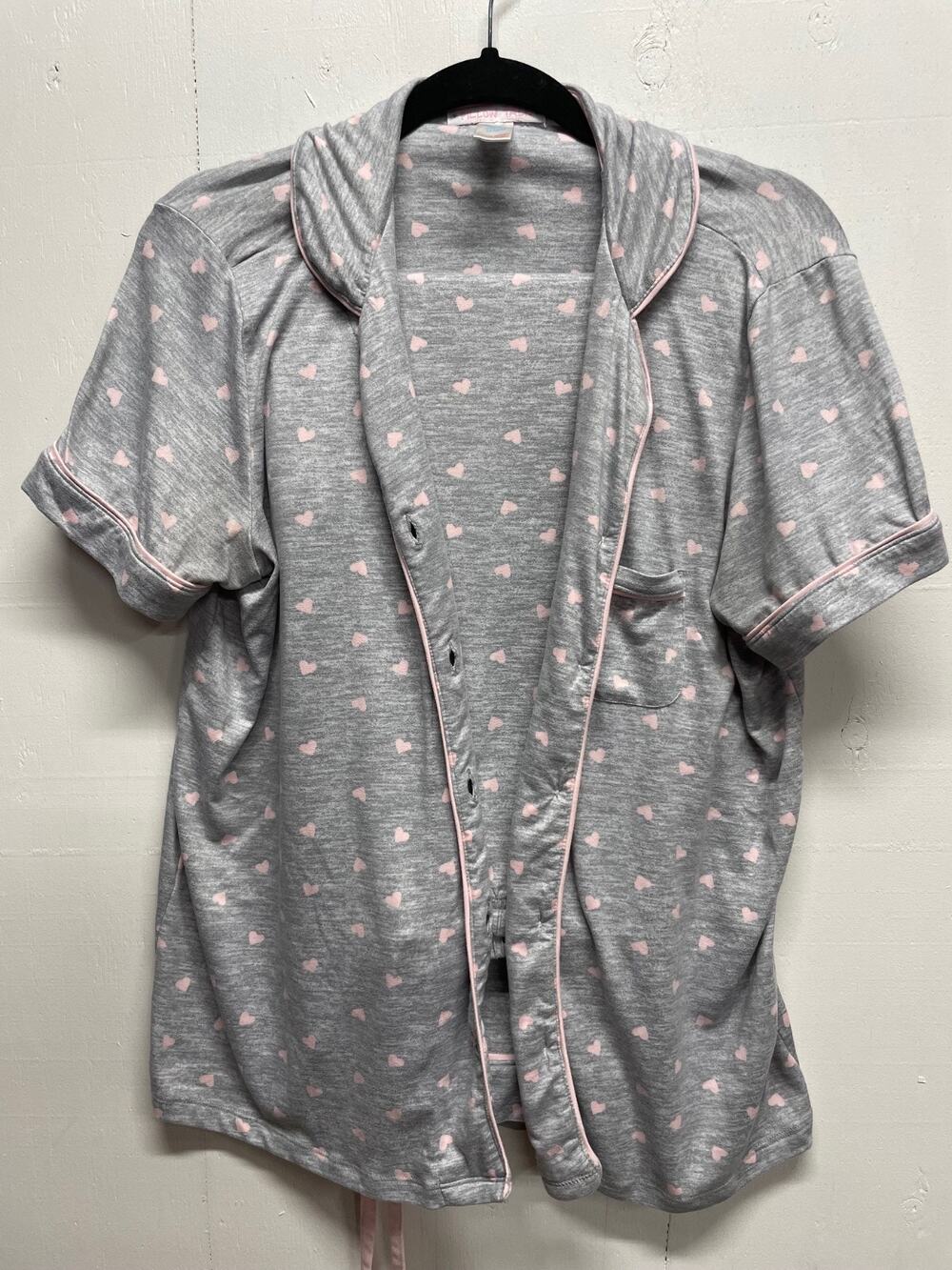Pillow Talk Pajama Set Women's Medium Gray Pink Hearts 2 Piece Pjs Top Bottom
